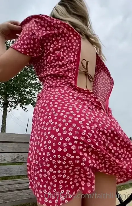 Faithlianne Strips Red Dress Exposes Skimpy Bikini In Park - ePornLeak