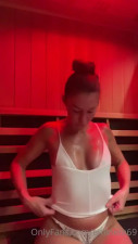 Gives Gentle Rubs On Her Pussy In Sauna