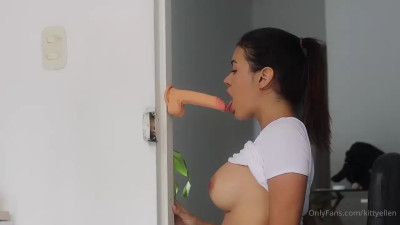 Kitty Ellen Blows A Toy With Her Boobs Out
